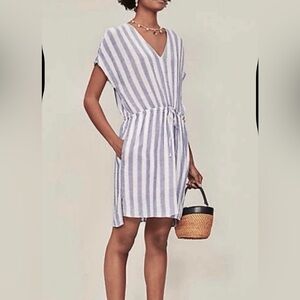 Rails Blue and White Striped V-Neck Dress